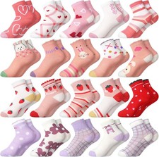 Bencailor 20 Pairs Girls Cartoon Pattern Crew Socks Cute Patterns Ruffle Crew Co
