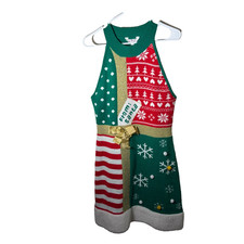 No Boundaries Junior's XL Christmas Dress Sweater Knit Crew Neck Sleeveless