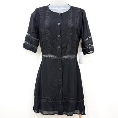 Reformation Dress Women's 4 Black NWT Sonnet Crepe Mini Boho Coquette Romantic