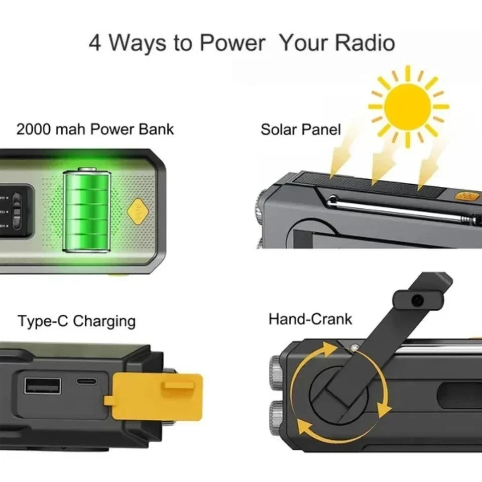 100000mAh Wind Up Solar Radio Hand Crank Emergency FM/AM Power Bank LED ...
