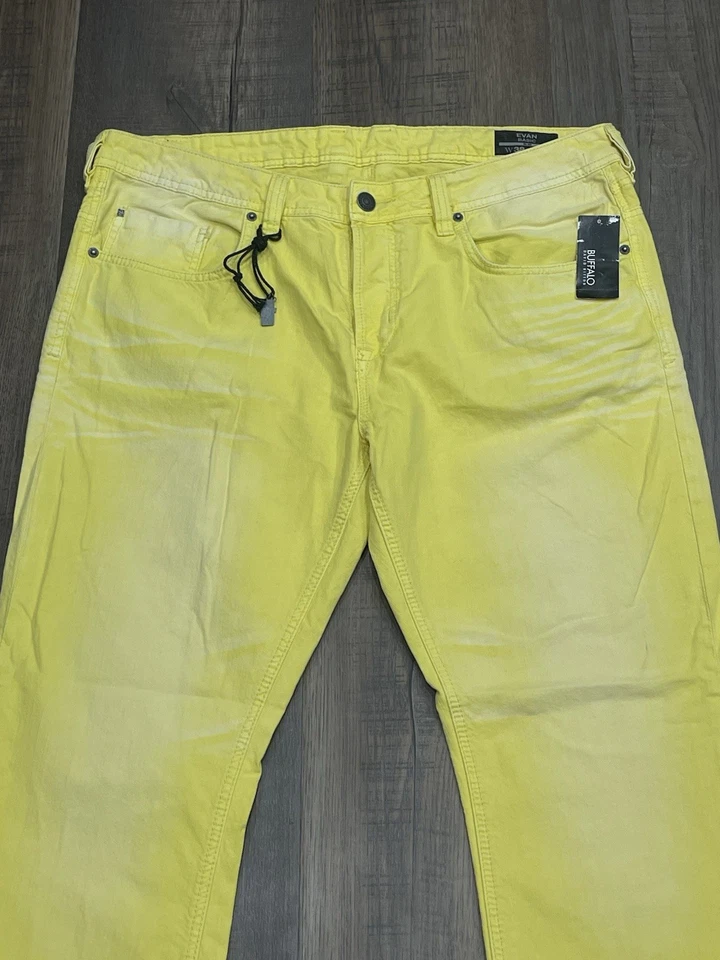 Pantalones de mezclilla Buffalo David Bitton Evan básicos amarillos panal desteñidos para hombre 38x30 nuevos con etiquetas nuevos Foto 2 de 4