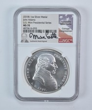 (2018) 1 Oz Silver Presidential Medal John Adams Mike Castle MS70 NGC *5716