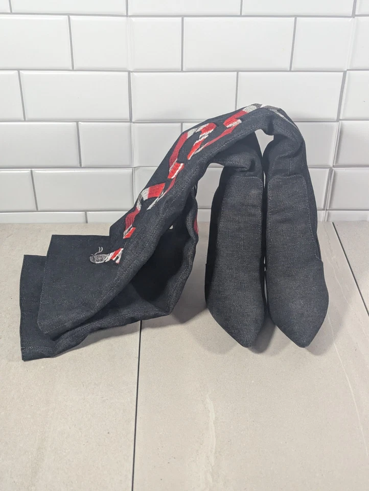 Botas femininas Cape Robbin jeans acima do joelho bordado cobra salto agulha 7 - Imagem 2 de 4