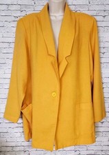 Vintage Joanna Made In USA Womens Yellow Blazer Jacket Pockets