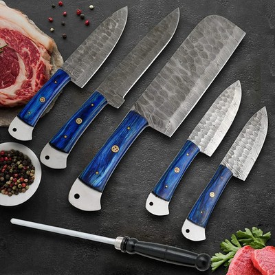 Handmade HAND FORGED DAMASCUS STEEL CHEF KNIFE Set Kitchen Knives