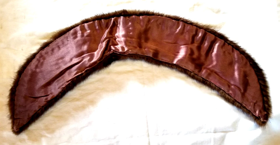 Винтажный норка на атласный воротник коричневый начале 1900-х вручную сшитый 20 x 4» официальный вечерняя одежда - Изображение 3 из 4