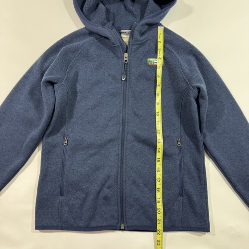 LL Bean Unisex Kinder Kapuzenpullover Fleecejacke hellmarine Größe Medium 10 12 - Bild 6 von 6