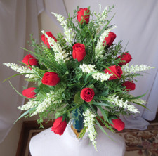 MEMORIAL CEMETERY GREEN VASE ARTIFITIAL FLORAL ARRANGEMENT 18"x 14" NEW