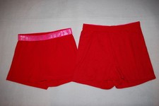 Girls 2 LOT KNIT PLAY SHORTS Solid Red FOLD TOP WAIST Hot Pink "Inspire" L 10-12