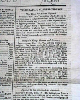 JOHN BROWN Harpers Ferry Raid Slaves Insurrection w/ John E. Cook 1859 ...