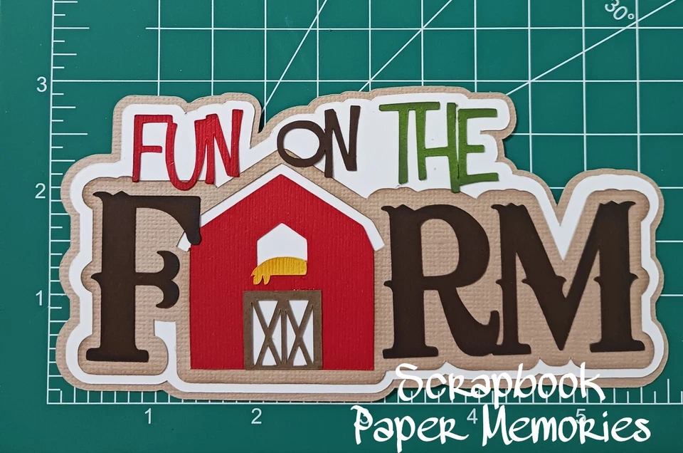 Pie de papel DIVERSIÓN EN LA GRANJA título, título de álbum de recortes, granero, tema de granja Foto 2 de 2