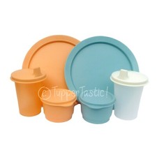NEW Tupperware Toddler Feeding Sets x 2 with Plate Sippy Bell Tumbler Snack Cup