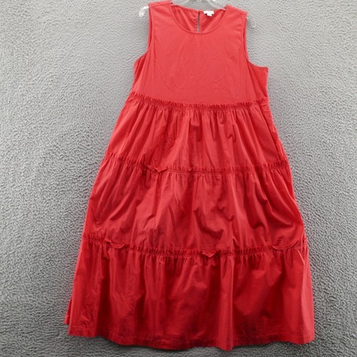 J Crew Woven Tiered Midi Dress 14 Poppy Red Womens Sleeveless Casual Summer