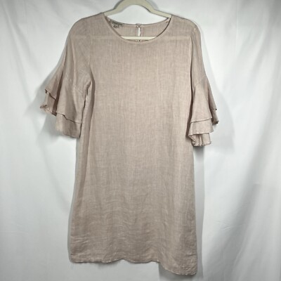 francesca bettini linen dress marshalls Francesca Bettini Italy 100% Linen Dress XS Beige Flutter Sleeves Boho  Lagenlook