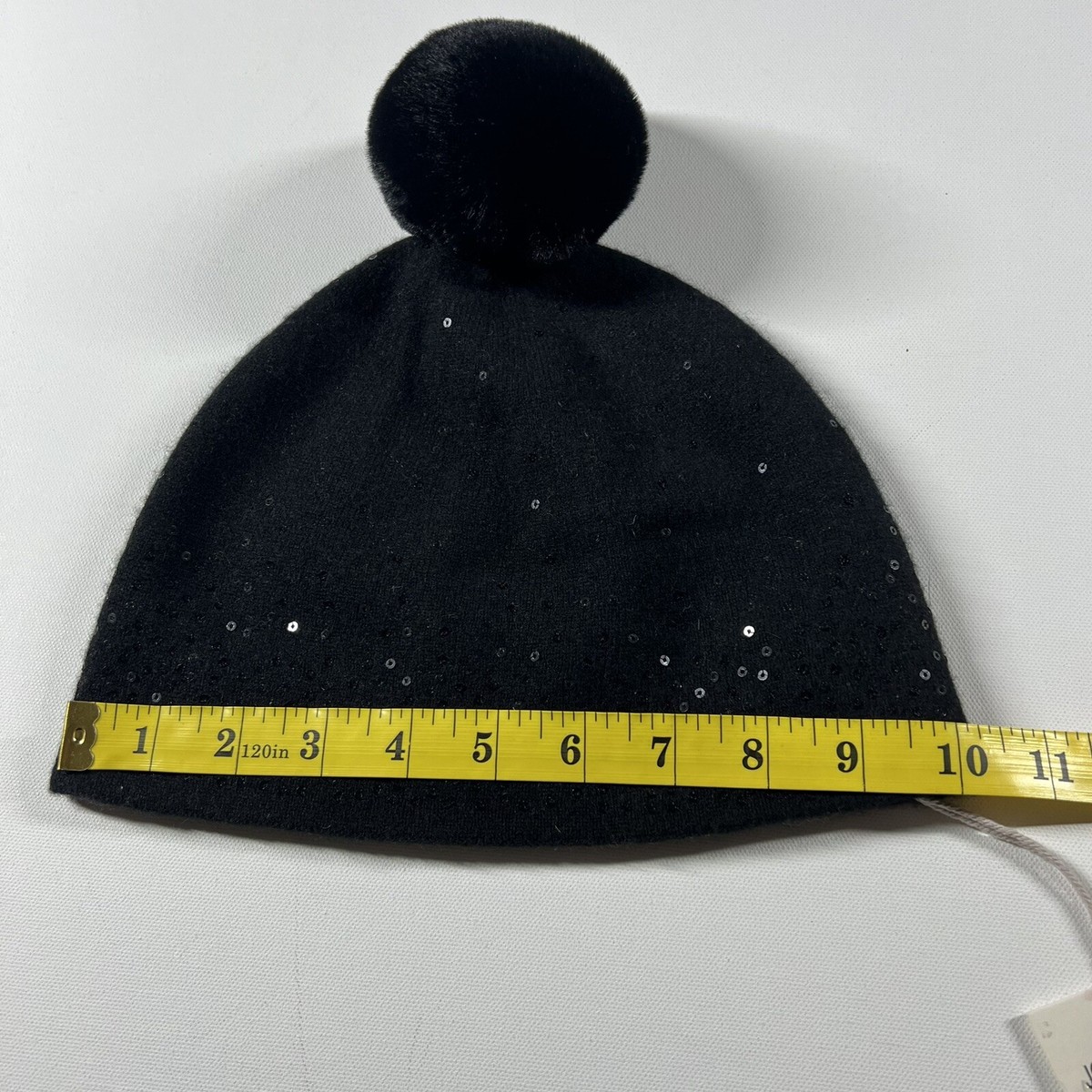Johnny Was Cashmere Sequined Black Beanie Johnny Was Black Cashmere Wool Sabi Beanie Cap Hat PomPom  main image 4