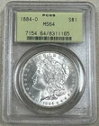 1884-O Morgan 90% Silver Dollar $1 New Orleans, United States Graded PCGS MS64