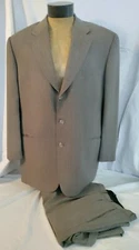 Men's Jhane Barnes Gray Wool Stripe Three Button Pleat Suit 44L 38x30  VTG MINT