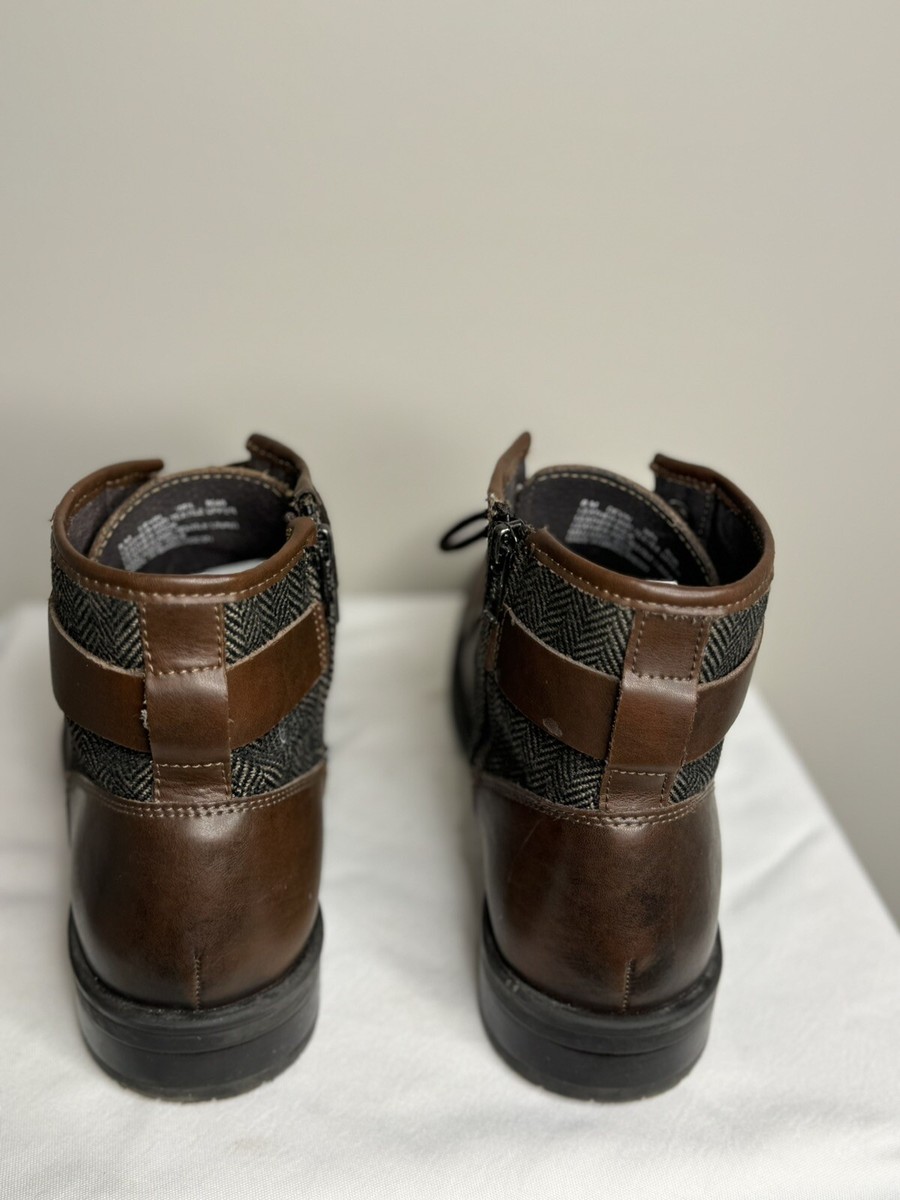Bar III Devin ankle boots leather and tweed upper with a double closure sz 13 Bar III Devin Brown Leather And Tweed Ankle Boots Double  main image 2