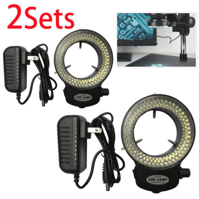 2pc 144 LED Bulb Microscope Ring Light Illuminator Lamp US Plug Adjustable Black