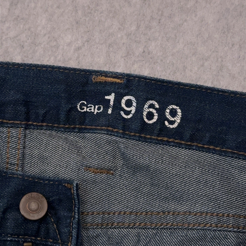 Pantalones de mezclilla para hombre GAP 1969 36x28 rectos álamo lavado oscuro desteñido 100 % algodón - Imagen 3 de 10
