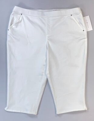 Women's Plus Intro. love the fit Rose Capri Stretch Tummy Control White Pull On