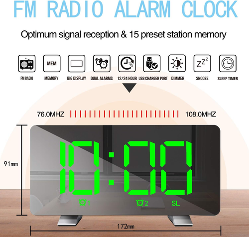 Radiosveglia Con Porte Di Ricarica USB Orologi Elettrici Con Luminosità Funzione - Foto 5 di 12