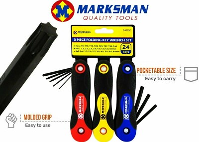 24 x KLAPPSCHLÜSSEL SCHRAUBENSCHLÜSSEL-SET 3-TEILIG HEIMWERKZEUGE ZUM SELBERMACHEN FAHRRAD FIX KUGELKOPF TORX SECHSKANT UK