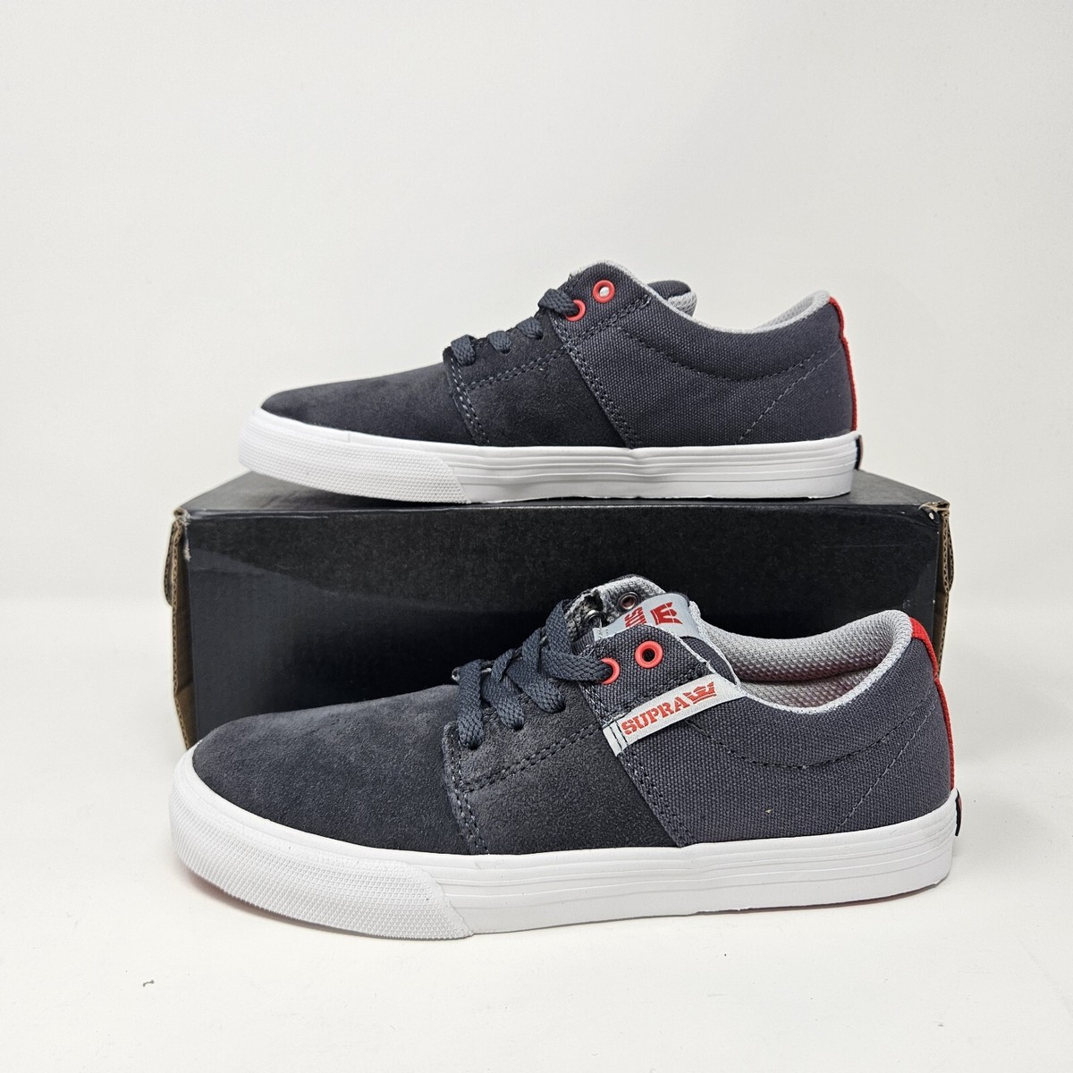 Youth Supra Stacks Vulc II Athletic Shoes Dark Grey Red 58193-058  Size