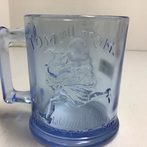 VINTAGE BLUE GLASS "HUMPTY DUMPTY" & "TOM TOM THE PIPER'S SON" MUG / CUP