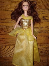 Disney Barbie doll Princess Belle Beauty & the Beast in gold dress shoes