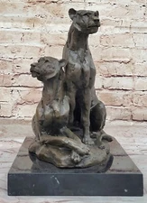 Original Milo Wildlife Art: Panther and Cougar Bronze Statue, Fine Decor Piece