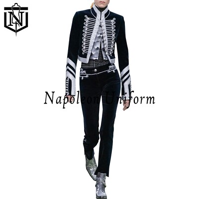New Paco Rabanne Style Navy Blue Velvet & Silver Braid Jacket Quick Shipping