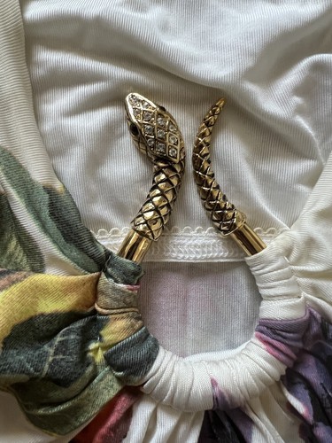 Roberto Cavalli Flower Plunging Neckline Signature Snake Brooch Sleeveless Top S - Picture 9 of 10