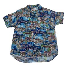 Guess by Georges Marciano M Button Up Shirt Mens Short Sleeve VTG Travel Theme