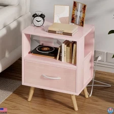 Charming Pink Kids Nightstand with Charging Station, USB Ports & Drawer, 2-Tier