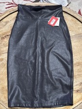 Spanx Faux Leather Pencil Skirt Black Knee-Le...
