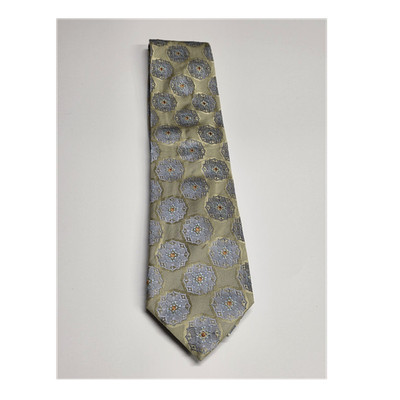 Canali Designer Silk Tie - Geometric Beige Blue Gray Abstract Woven - Men's
