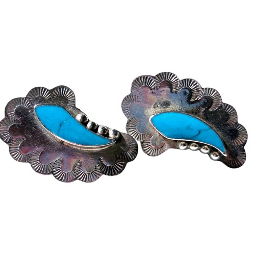 Pendientes estampados turquesa plata esterlina México vintage - Imagen 7 de 9