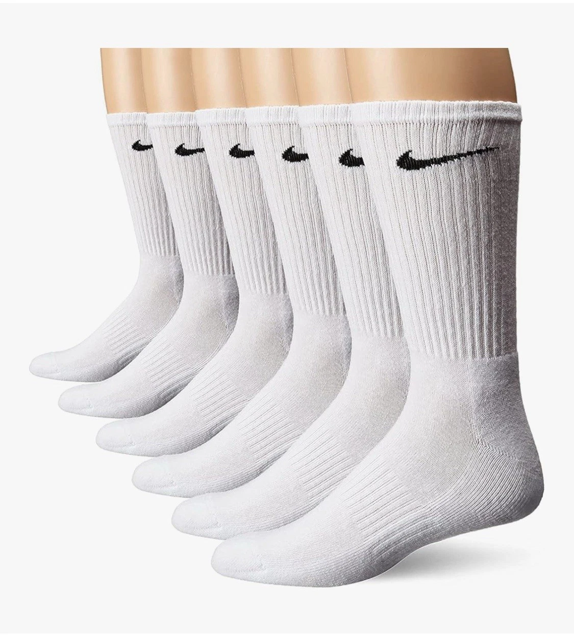 NIKE Dri-Fit Everyday Training 6-Pack Crew Socks Large (8-12) White