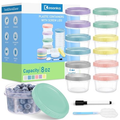 Kosonka 12 Piece 8 oz Plastic Food Storage Containers 8oz, 12pcs - Macaron 
