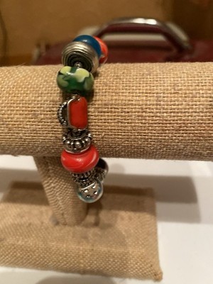 Authentic  VTG Y2K Troll Beads Bracelet Sterling Silver W/ Many Rare Glass Beads