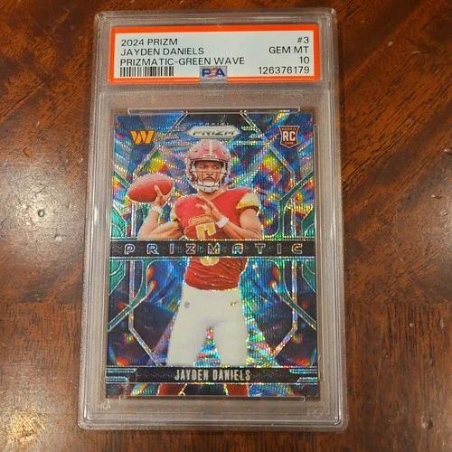 🔥🔥 Jayden Daniels 2024 Prizm #3 Prizmatic Green Wave Rookie Card PSA 10 🔥🔥