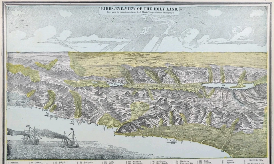 Vintage 1887 HOLY LAND Map 13"x11" Old Antique Original BETHLEHEM JERUSALEM - Image 3 of 4