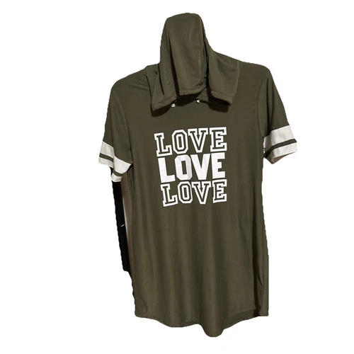 VETEMENTS Felpa con cappuccio Sauci Large manica corta felpa verde morbida Love On Front