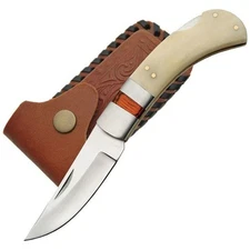 Rite Edge Single Bolster Lockback Knife White Bone Handle with Sheath