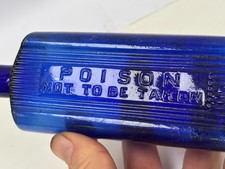 60316 Old Vintage Antique Glass Poison Bottle Rectangular Blue POISON