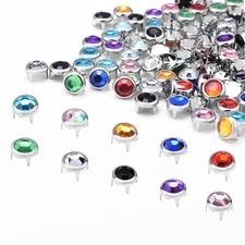 200Pcs 8mm Rhinestone Studs for Clothing, Metal Claw Nailhead Spike Rivets St...