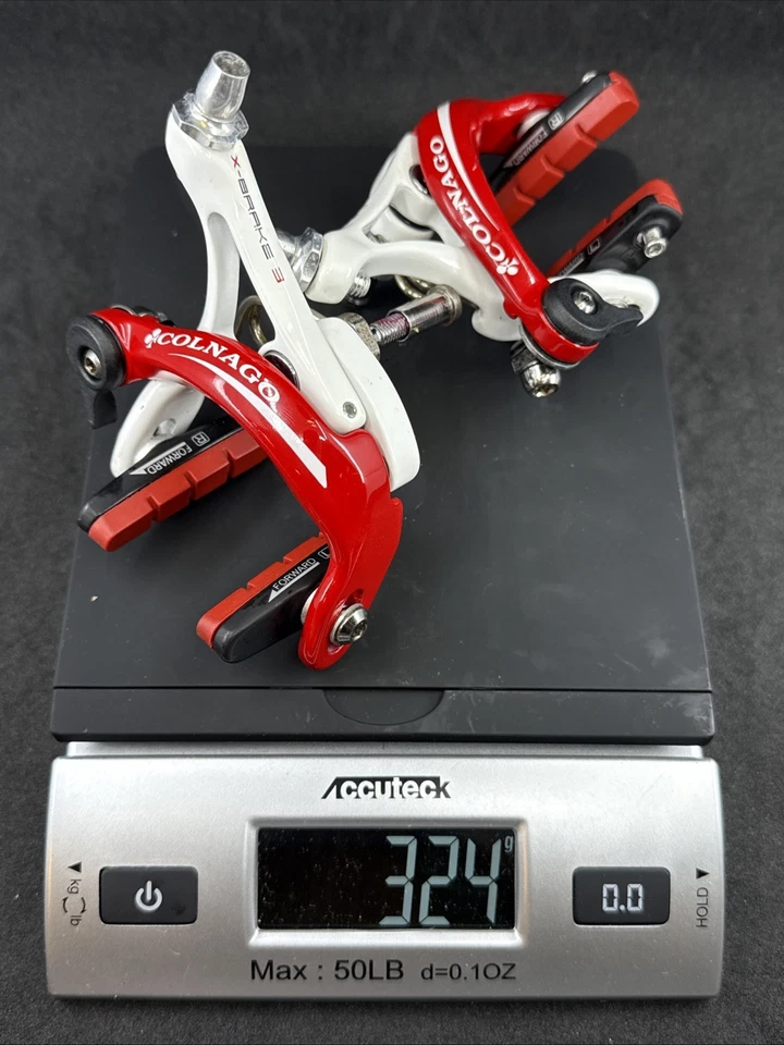 Juego de pinzas de freno de llanta de doble pivote blanco y rojo COLNAGO X-Brake 3 MUY BUEN USADO Foto 2 de 4
