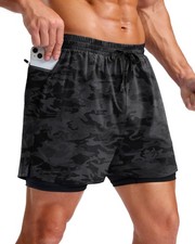 Men's 2 in 1 Workout Running Shorts 5" Quick Dry Lined Gym Shorts Athletic wi...