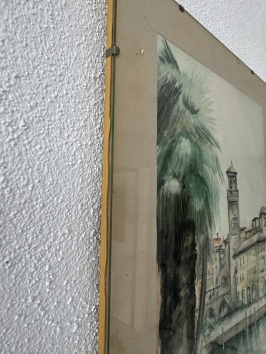 Cuadro antiguo Riva del Garda Torre Aponale orilla paseo acuarela vidrio firmado! - Imagen 8 de 20